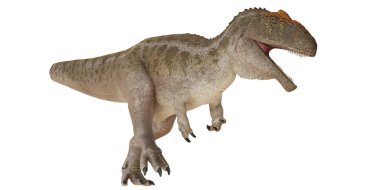 Kükreyen bir dinozorun gerçekçi tasviri.