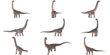 Beyaz üzerinde izole edilmiş Sauropod dinozor heykelcikleri..