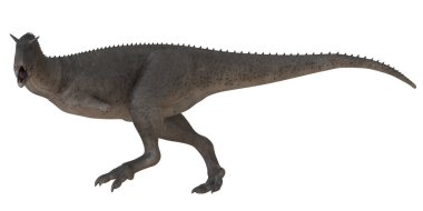 Kükreyen bir duruşla büyük bir dinozor.