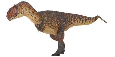 Beyaz arka planda gerçekçi bir dinozor figürü