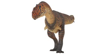 Beyaz arka planda gerçekçi dinozor oyuncağı.