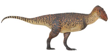 Beyaz arka planda gerçekçi dinozor oyuncağı figürü