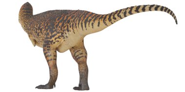 Çizgili desenli gerçekçi dinozor modeli.