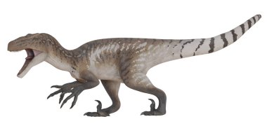 Yırtıcı özellikleri gösteren gerçekçi dinozor modeli.