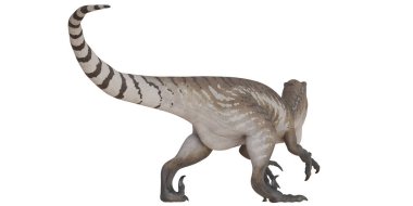 Beyaz arkaplanda gerçekçi dinozor animasyonu.