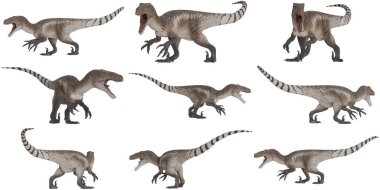 Gerçekçi dinozor aksiyon figürlerinin koleksiyonu.