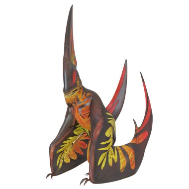 Canlı desenli renkli pterodactyl heykel.