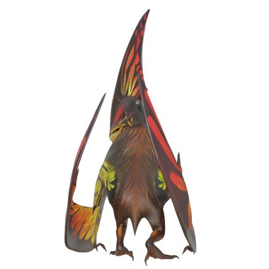 Canlı kanatları olan renkli animatronik Pterosaur.