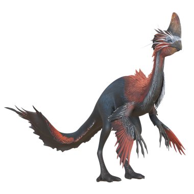 Renkli, tüylü dinozor canlı detaylarıyla