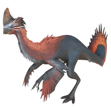 Canlı renklerde tüylü bir dinozor tasviri