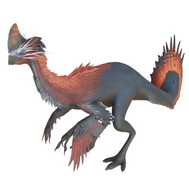 Çarpıcı pozlarda renkli tüylü dinozor..