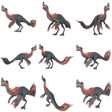 Canlı, tüylü bir dinozor tasviri..