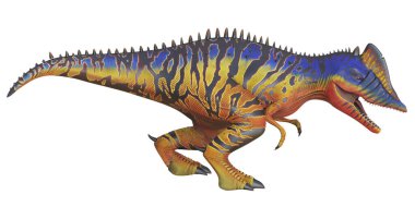 Canlı desenli renkli dinozor çizimi.