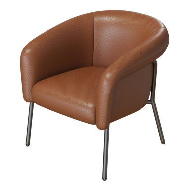 Modern kahverengi koltuk, parlak metal bacakları var..