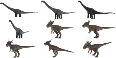 Çeşitli pozlarda dinozor modelleri koleksiyonu