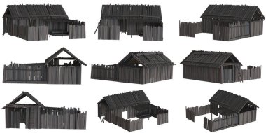 Yuvarlak metal çatıları olan ahşap barakalar.