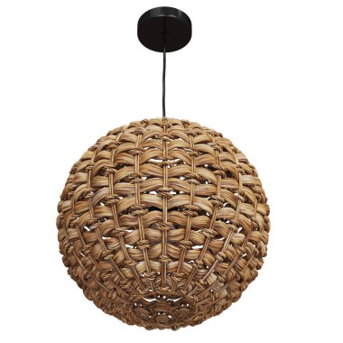 Beyaz arkaplanda örülmüş bir kolye lambası.