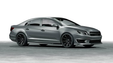 Stüdyo ortamında markasız, jenerik konsept bir arabanın 3 boyutlu çizimi.