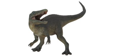 Beyaz arkaplanda gerçekçi bir dinozor figürü