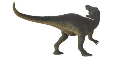 Gerçekçi dinazor heykelciği duruşunda kükrüyor