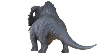 Beyaz arkaplanda bir dinozor heykelciğinin arka planı