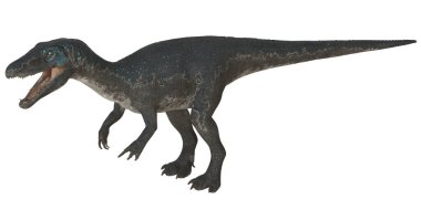 Ağzı açık gerçekçi bir dinozor modeli.