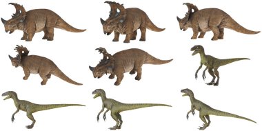 Gerçekçi bir şekilde poz veren dinozorlar.