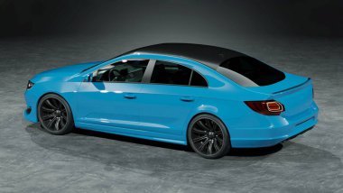 Stüdyo ortamında markasız, jenerik konsept bir arabanın 3 boyutlu çizimi.