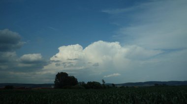 yemyeşil bir alan üzerinde geniş bulutlar.