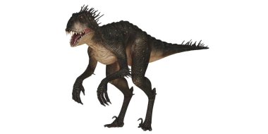 Beyaz arkaplanda gerçekçi bir dinozor figürü