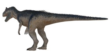 Beyaz arka planda gerçekçi bir dinozor modeli