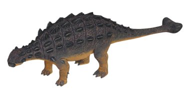 Beyaz arkaplanda ayrıntılı ankylosaurus oyuncak modeli.