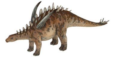 Çivilenmiş bir stegosaurus dinozoru tasviri.