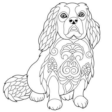 Şirin bir köpek. Mandala tarzında yetişkin boyama kitabı sayfası