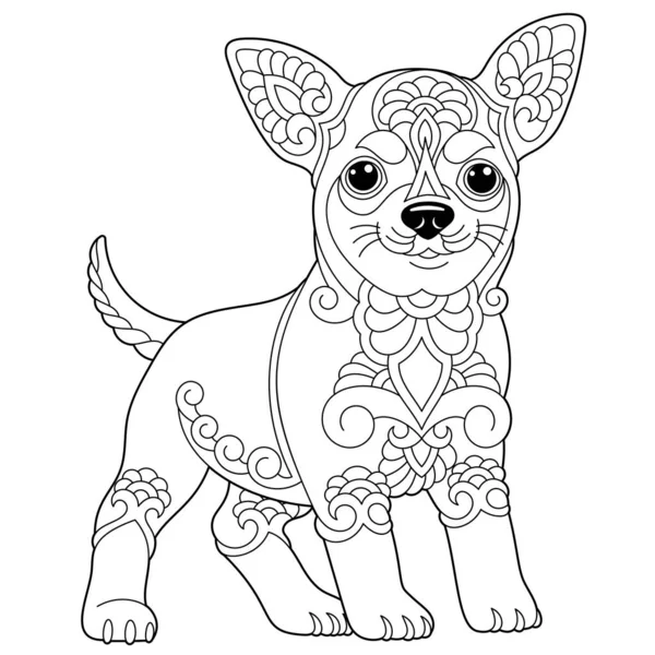 Cute Funny Chihuahua Dog Adult Coloring Book Page Mandala Style — Stock Vector