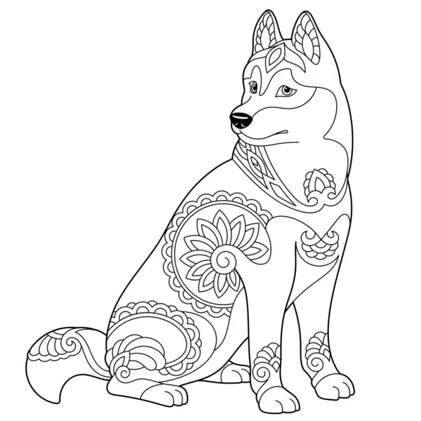 Leuke Husky Hond Volwassen Kleurboek Pagina Mandala Stijl — Stockvector