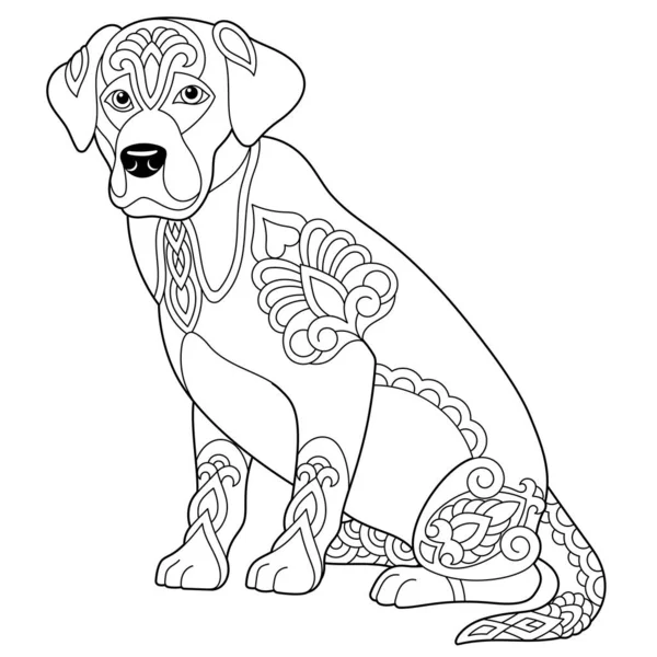 Cute Labrador Retriever Dog Adult Coloring Book Page Mandala Style — Stock Vector