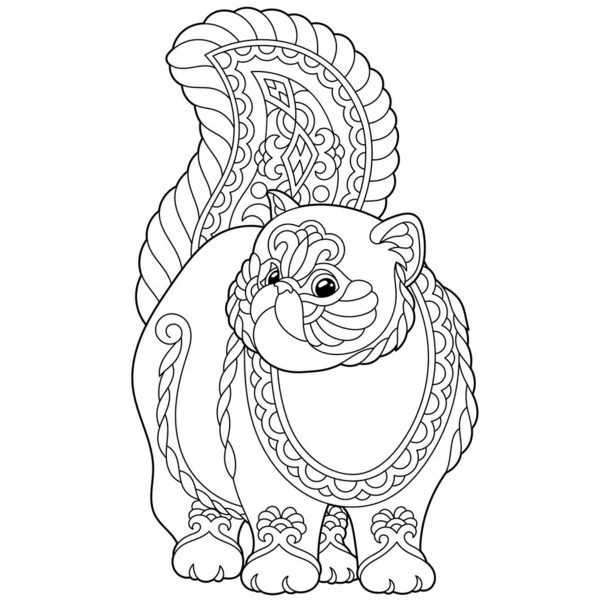 Cute Persian Cat Adult Coloring Book Page Mandala Style — Stock Vector