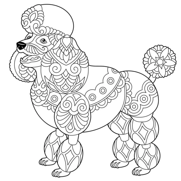 Милая Счастливая Собачка Пудель Книга Раскраски Взрослых Мандальском Стиле — стоковый вектор