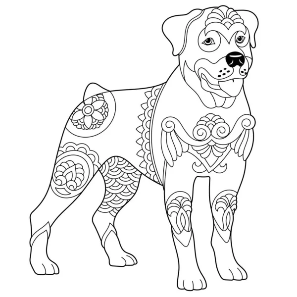 Cute Rottweiler Dog Adult Coloring Book Page Mandala Style — Stock Vector