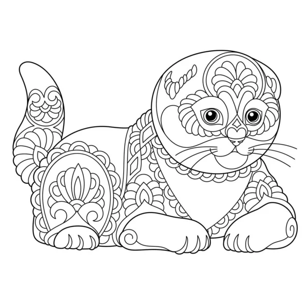 Симпатичный Шотландский Кот Книга Раскраски Взрослых Мандальском Стиле — стоковый вектор