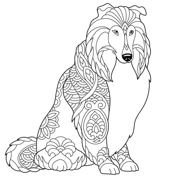 Roztomilý Shetlandský Ovčák Nebo Sheltie Dog Dospělý Omalovánky Stránky Mandala — Stockový vektor