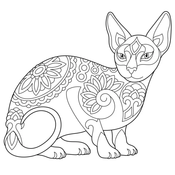 Roztomilá Sphynx Kočka Dospělý Omalovánky Stránky Mandala Stylu — Stockový vektor