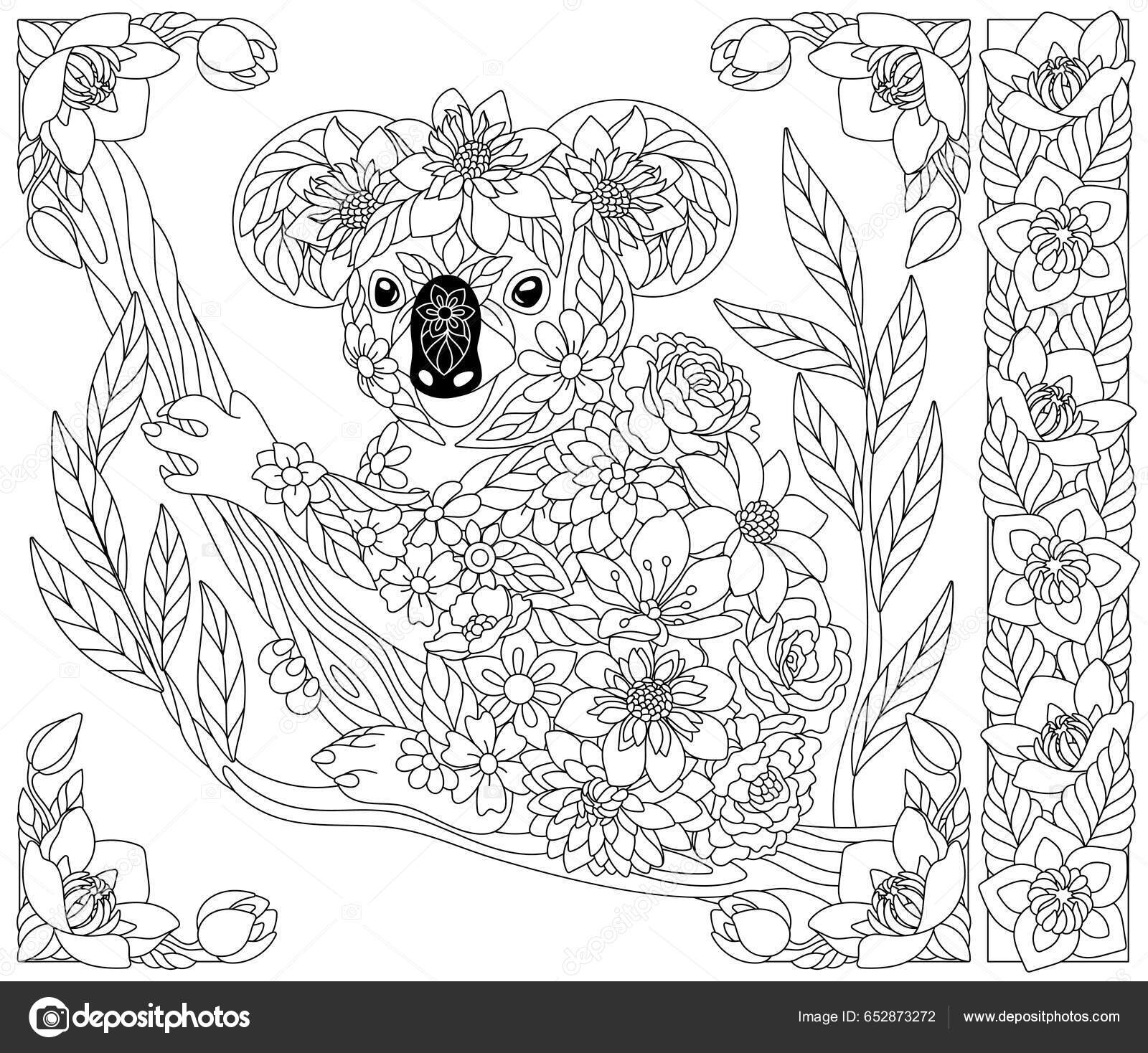 Page De Livre De Coloriage Adulte Floral. Kangourou De Conte De