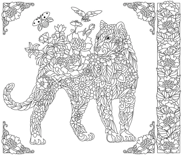 Blommig Panter Vuxen Teckningar För Barn Uppkopplad Med Fantasi Djur — Stock vektor
