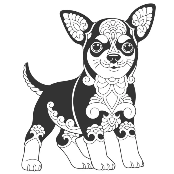Lindo Diseño Perro Chihuahua Página Para Colorear Animales Con Adornos — Archivo Imágenes Vectoriales