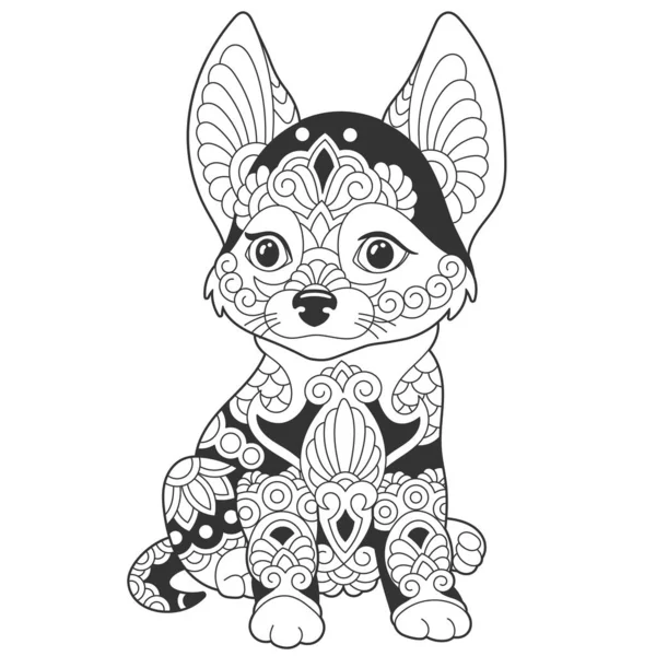 Desain Anjing Chihuahua Yang Lucu Halaman Pewarnaan Hewan Dengan Mandala - Stok Vektor