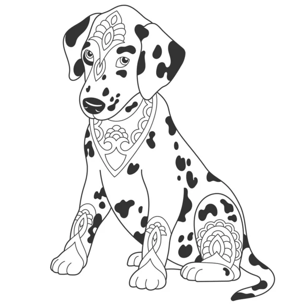 Cute Dalmatian Dog Design Animal Coloring Page Mandala Zentangle Ornaments — Stock Vector