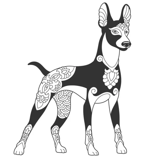 Roztomilý Design Dobermanského Psa Zvířecí Zbarvení Stránku Mandaly Zentangle Ornamenty — Stockový vektor