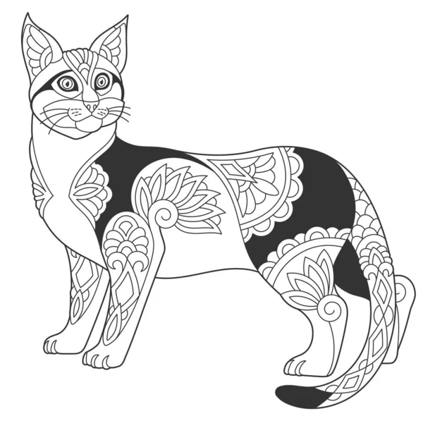 Roztomilý Egyptský Design Kočky Mau Zvířecí Zbarvení Stránku Mandaly Zentangle — Stockový vektor